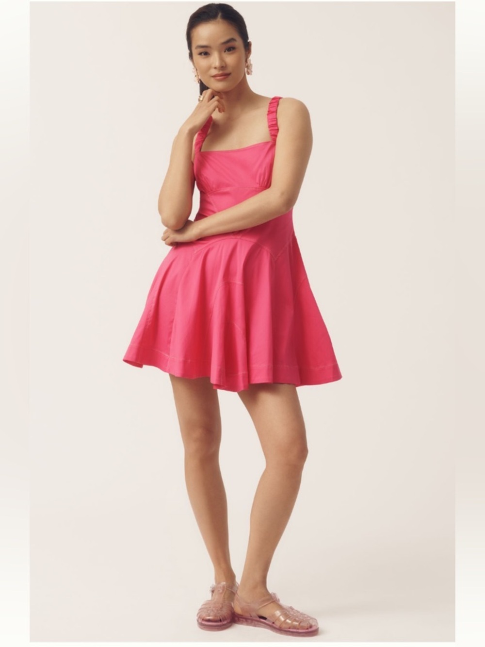 ANTHROPOLOGIE Plunge Drop Waist A Line Mini Dress Pink Size XL NEW